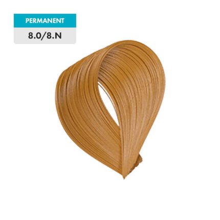 A curved loop of light golden blonde hair dye illustrates G&C Hair Color